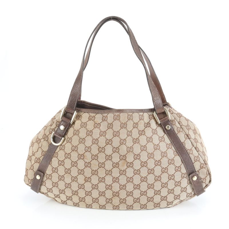 Gucci GG Canvas 130736 Leather Tote Bag Shoulder Hand Brown Women's ECM Cx45-1