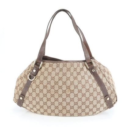 Gucci GG Canvas 130736 Leather Tote Bag Shoulder Hand Brown Women's ECM Cx45-1