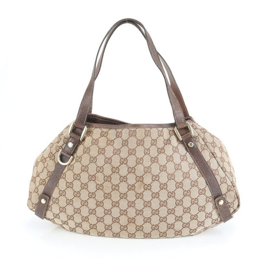 Gucci GG Canvas 130736 Leather Tote Bag Shoulder Hand Brown Women's ECM Cx45-1
