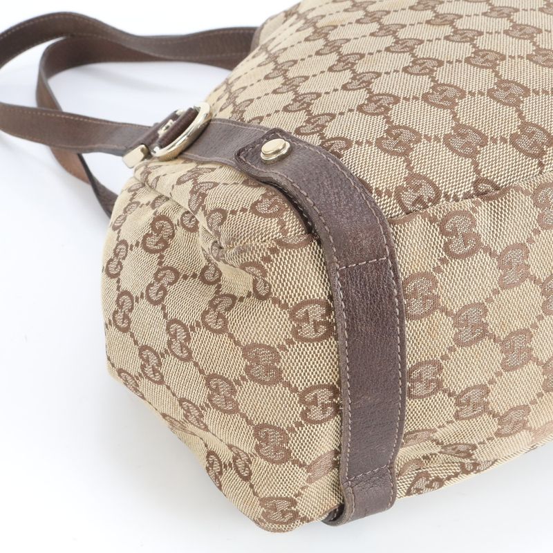 Gucci GG Canvas 130736 Leather Tote Bag Shoulder Hand Brown Women's ECM Cx45-1