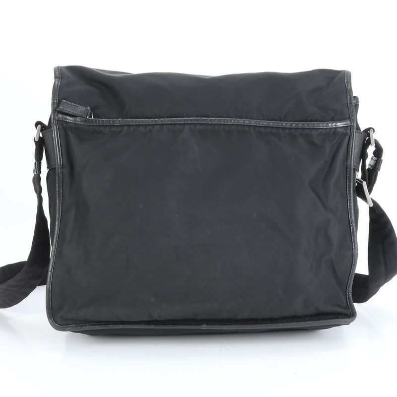 Prada Tessuto Nylon Leather Shoulder Bag Crossbody Messenger Commuter Black A4