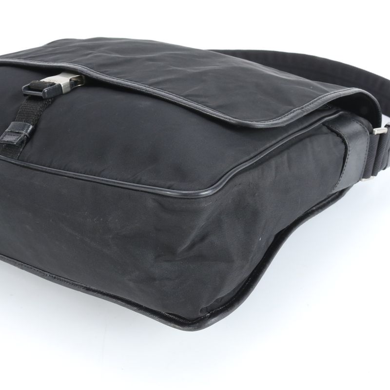Prada Tessuto Nylon Leather Shoulder Bag Crossbody Messenger Commuter Black A4