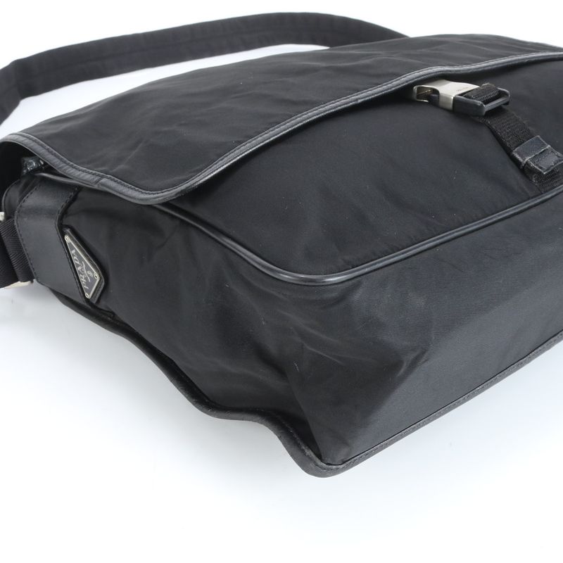 Prada Tessuto Nylon Leather Shoulder Bag Crossbody Messenger Commuter Black A4