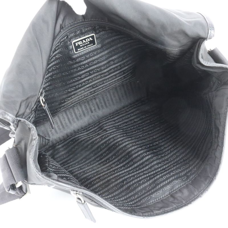 Prada Tessuto Nylon Leather Shoulder Bag Crossbody Messenger Commuter Black A4