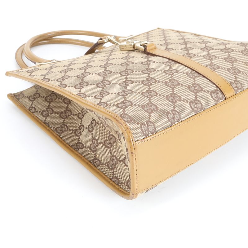Gucci GG Canvas Jackie 002-1065 Leather Handbag Tote Brown Women's ECM Cx40-8