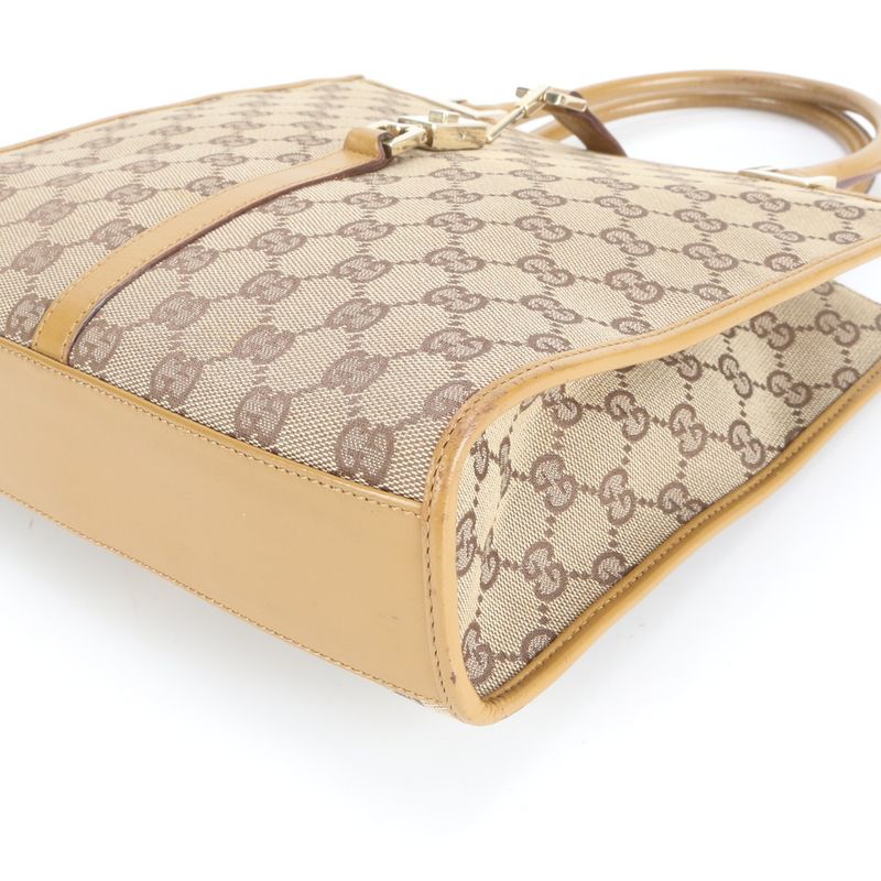 Gucci GG Canvas Jackie 002-1065 Leather Handbag Tote Brown Women's ECM Cx40-8