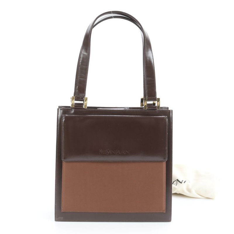 Vintage Yves Saint Laurent YSL Leather Nylon Handbag Tote Brown Women's ECM