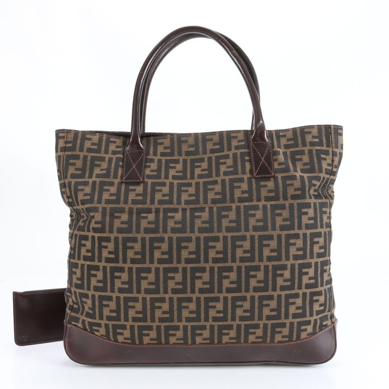 Fendi Zucca 16329 Leather Canvas Tote Bag Shoulder Commuter Brown A4 Men Ladies