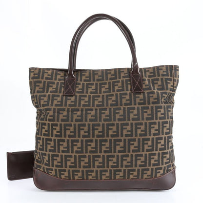Fendi Zucca 16329 Leather Canvas Tote Bag Shoulder Commuter Brown A4 Men Ladies