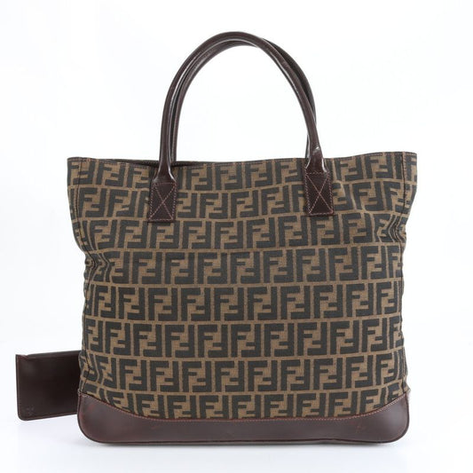 Fendi Zucca 16329 Leather Canvas Tote Bag Shoulder Commuter Brown A4 Men Ladies