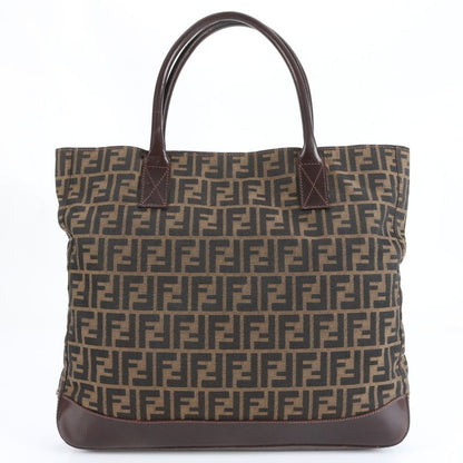 Fendi Zucca 16329 Leather Canvas Tote Bag Shoulder Commuter Brown A4 Men Ladies