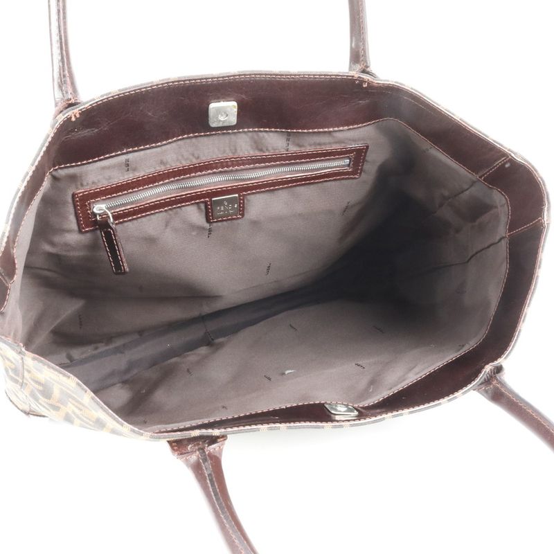 Fendi Zucca 16329 Leather Canvas Tote Bag Shoulder Commuter Brown A4 Men Ladies