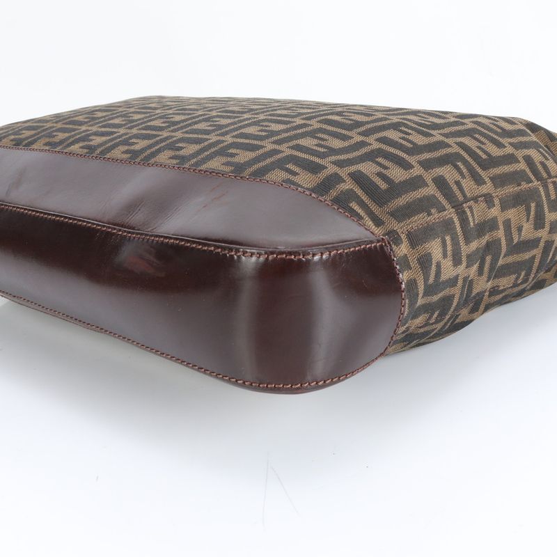 Fendi Zucca 16329 Leather Canvas Tote Bag Shoulder Commuter Brown A4 Men Ladies