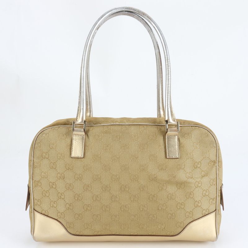 Gucci GG Bow Ring Bag 002-1115 Leather Canvas Handbag Tote Women's ECM Cx43-9