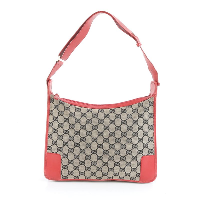 Gucci GG Canvas 001-4205 Leather Shoulder Bag Shoulder Red Brown Hand Women's