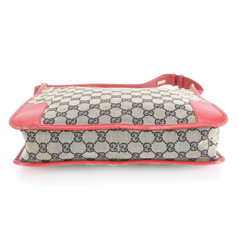 Gucci GG Canvas 001-4205 Leather Shoulder Bag Shoulder Red Brown Hand Women's