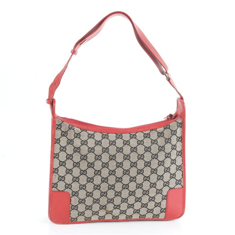 Gucci GG Canvas 001-4205 Leather Shoulder Bag Shoulder Red Brown Hand Women's