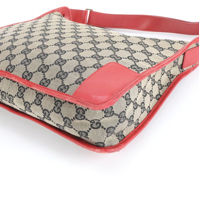 Gucci GG Canvas 001-4205 Leather Shoulder Bag Shoulder Red Brown Hand Women's