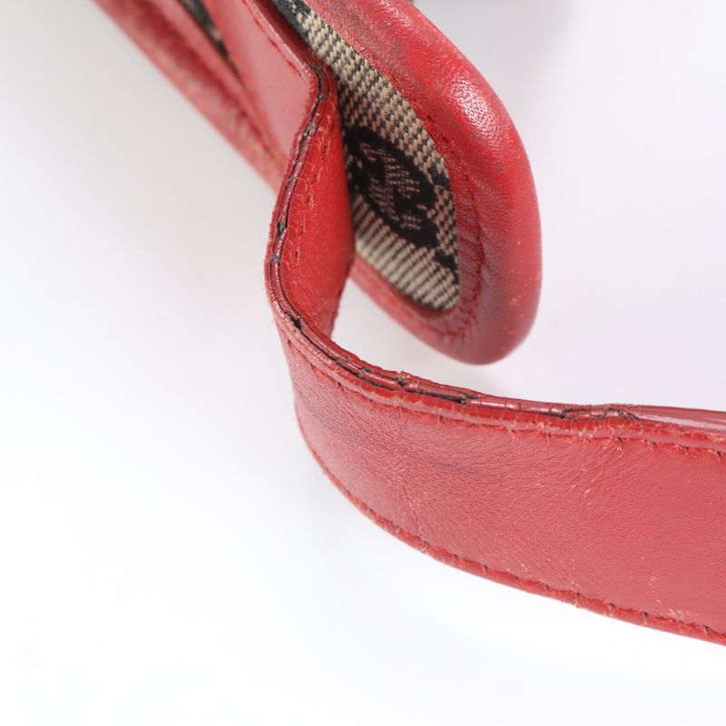 Gucci GG Canvas 001-4205 Leather Shoulder Bag Shoulder Red Brown Hand Women's