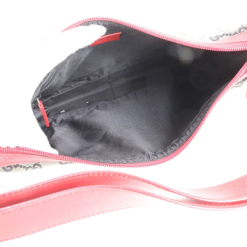 Gucci GG Canvas 001-4205 Leather Shoulder Bag Shoulder Red Brown Hand Women's