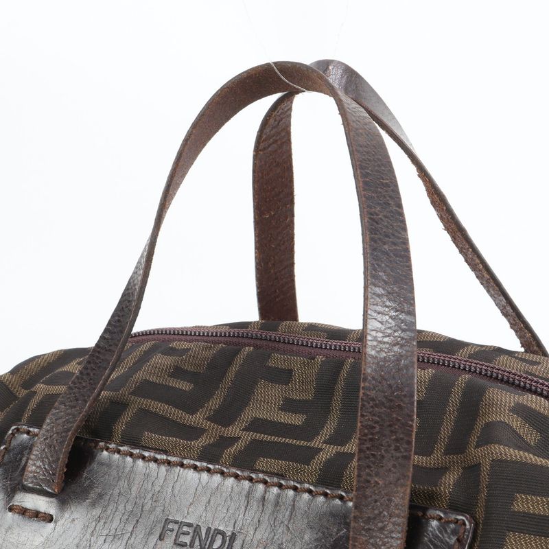 Fendi Zucca FF 15823 Leather Canvas Handbag Tote Brown Women ECM Cx45-3