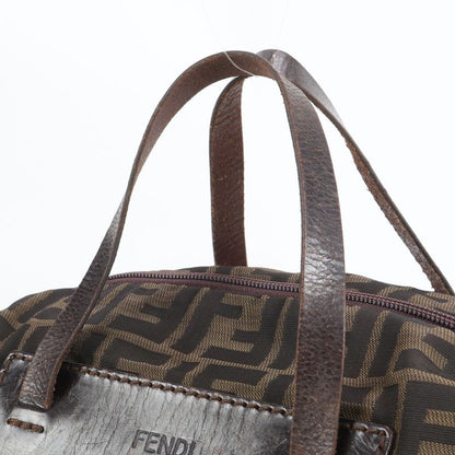 Fendi Zucca FF 15823 Leather Canvas Handbag Tote Brown Women ECM Cx45-3