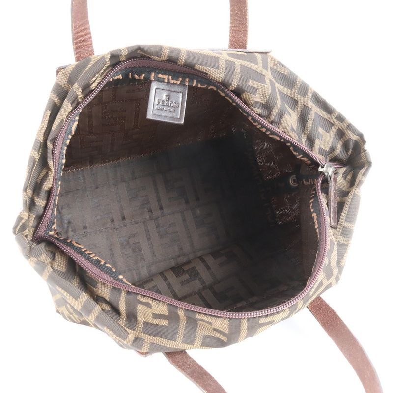 Fendi Zucca FF 15823 Leather Canvas Handbag Tote Brown Women ECM Cx45-3
