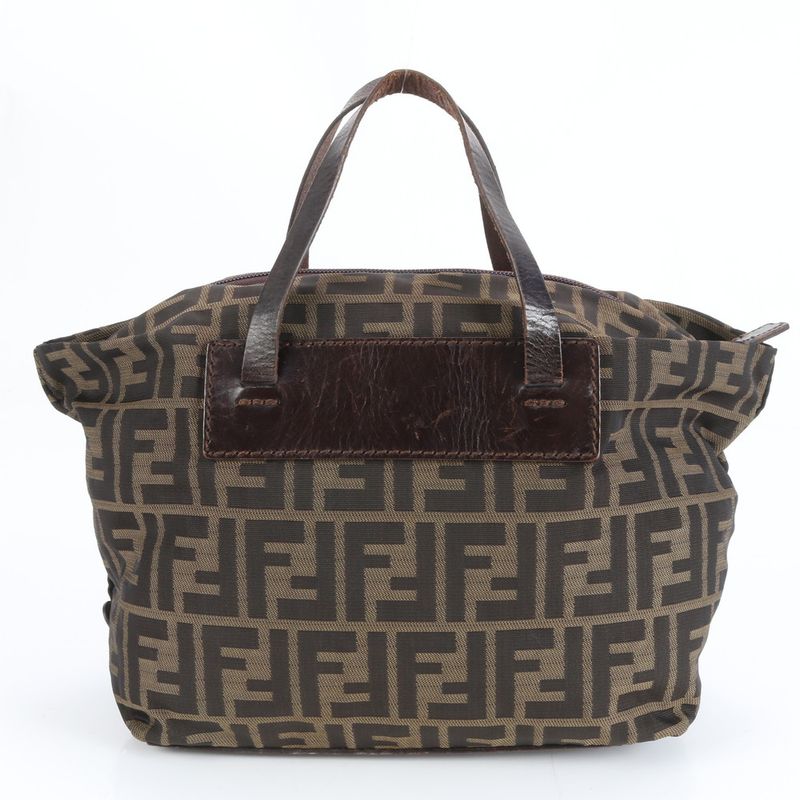 Fendi Zucca FF 15823 Leather Canvas Handbag Tote Brown Women ECM Cx45-3