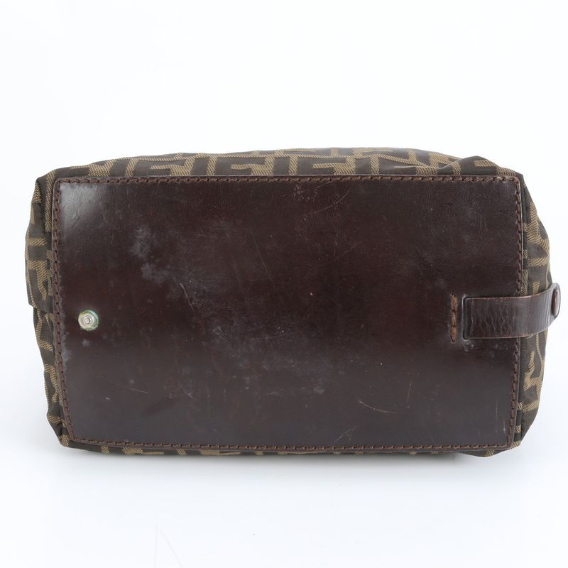 Fendi Zucca FF 15823 Leather Canvas Handbag Tote Brown Women ECM Cx45-3