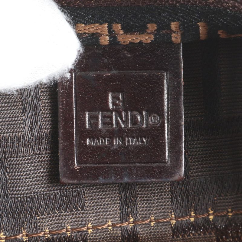 Fendi Zucca FF 15823 Leather Canvas Handbag Tote Brown Women ECM Cx45-3