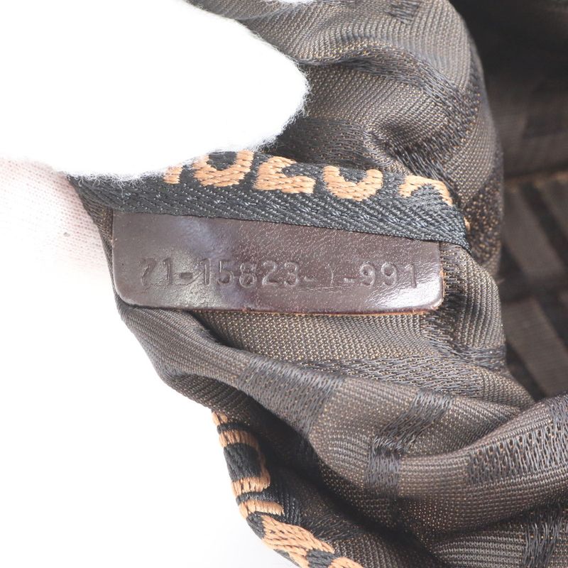 Fendi Zucca FF 15823 Leather Canvas Handbag Tote Brown Women ECM Cx45-3