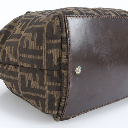Fendi Zucca FF 15823 Leather Canvas Handbag Tote Brown Women ECM Cx45-3