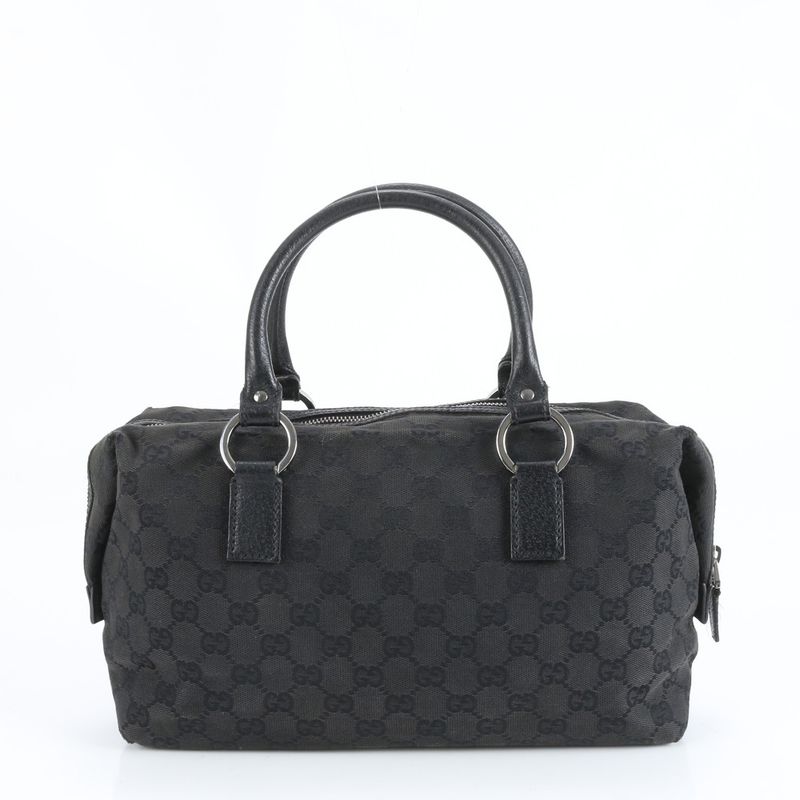 Gucci GG Canvas 113009 Leather Handbag Tote Genuine Leather Black Women ECM