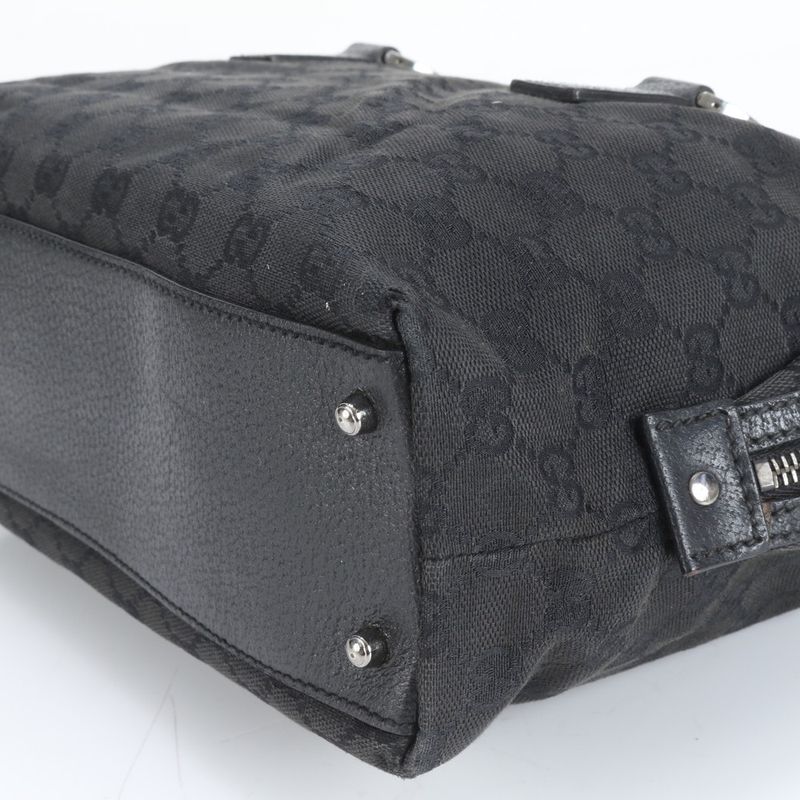 Gucci GG Canvas 113009 Leather Handbag Tote Genuine Leather Black Women ECM