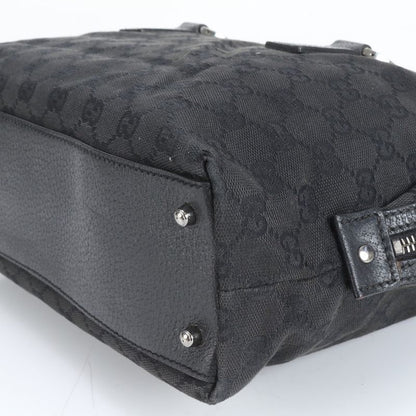 Gucci GG Canvas 113009 Leather Handbag Tote Genuine Leather Black Women ECM