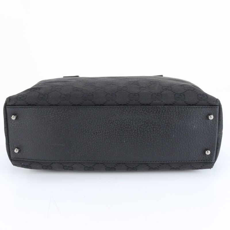 Gucci GG Canvas 113009 Leather Handbag Tote Genuine Leather Black Women ECM