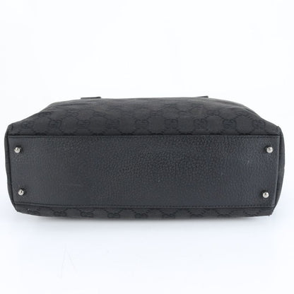 Gucci GG Canvas 113009 Leather Handbag Tote Genuine Leather Black Women ECM