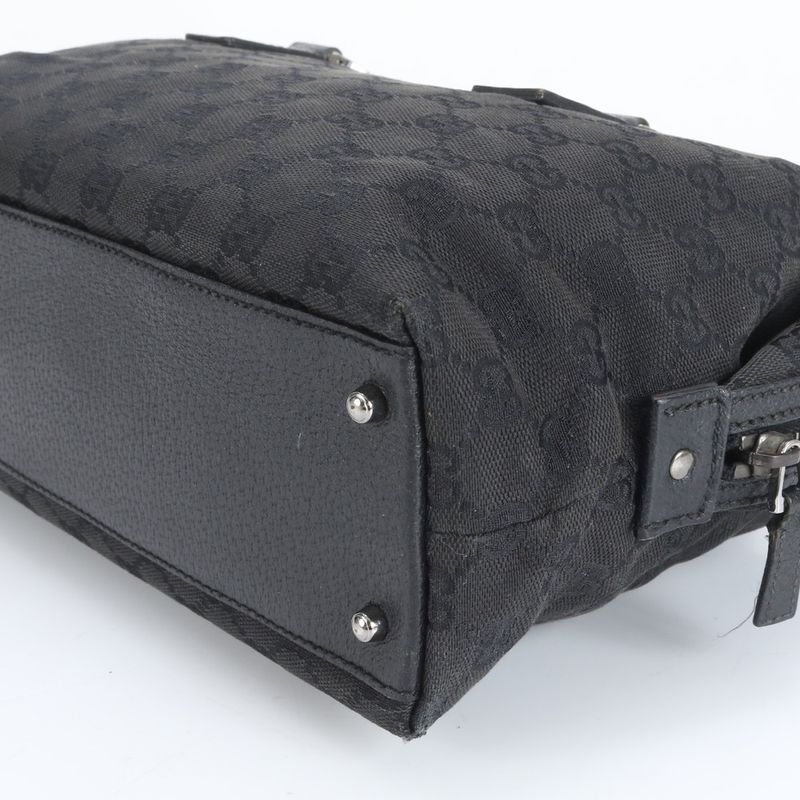 Gucci GG Canvas 113009 Leather Handbag Tote Genuine Leather Black Women ECM