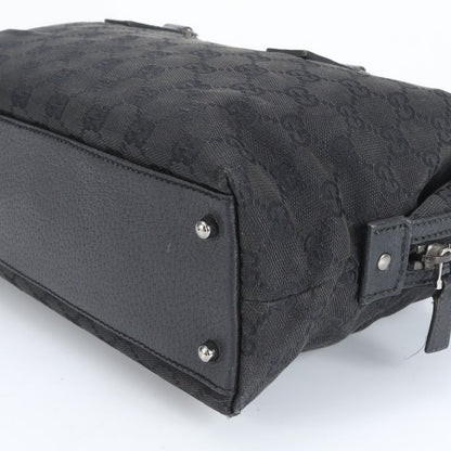 Gucci GG Canvas 113009 Leather Handbag Tote Genuine Leather Black Women ECM