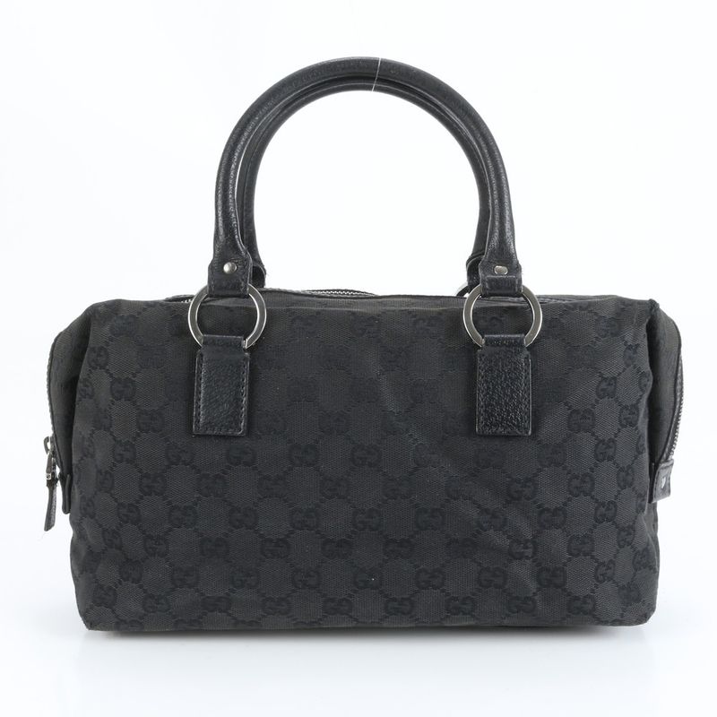 Gucci GG Canvas 113009 Leather Handbag Tote Genuine Leather Black Women ECM