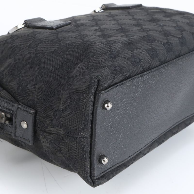 Gucci GG Canvas 113009 Leather Handbag Tote Genuine Leather Black Women ECM