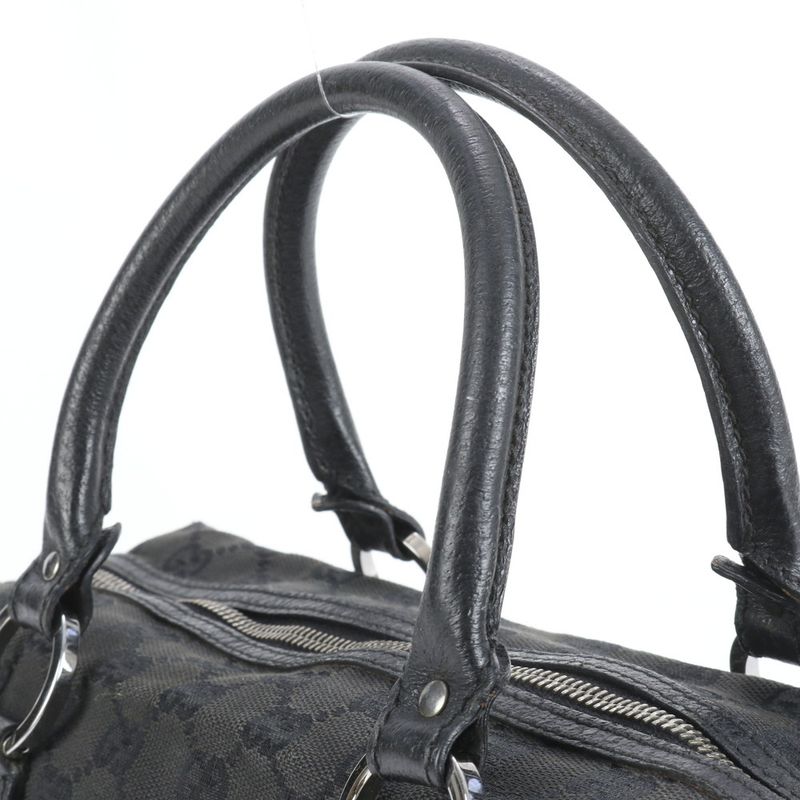 Gucci GG Canvas 113009 Leather Handbag Tote Genuine Leather Black Women ECM