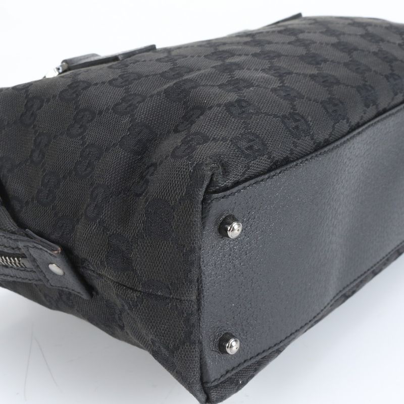 Gucci GG Canvas 113009 Leather Handbag Tote Genuine Leather Black Women ECM