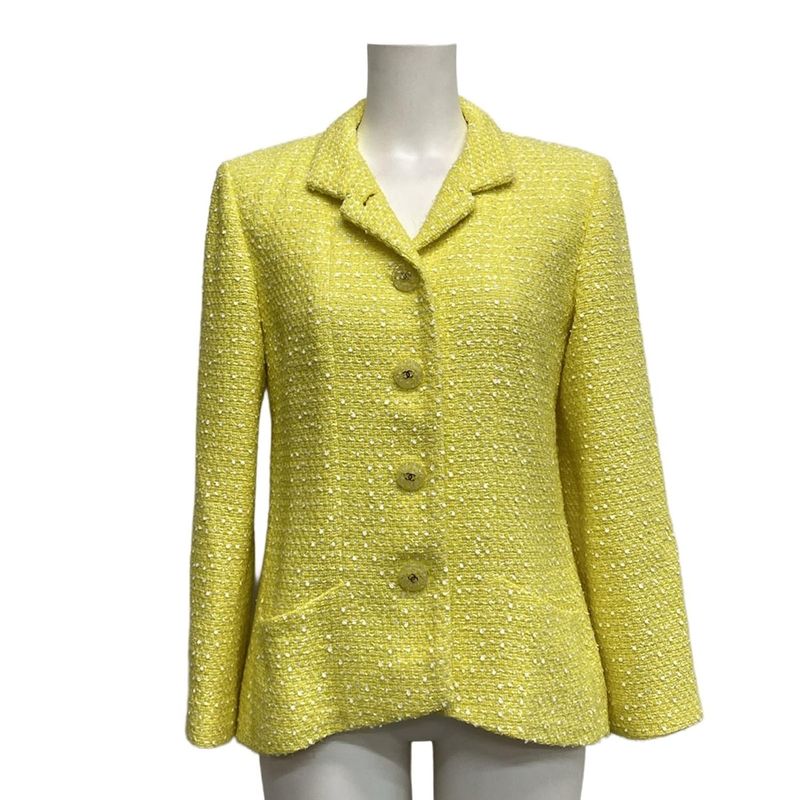 Chanel Jacket Size 36 S Women - P61100 Yellow And White Long Sleeves / Tweed /