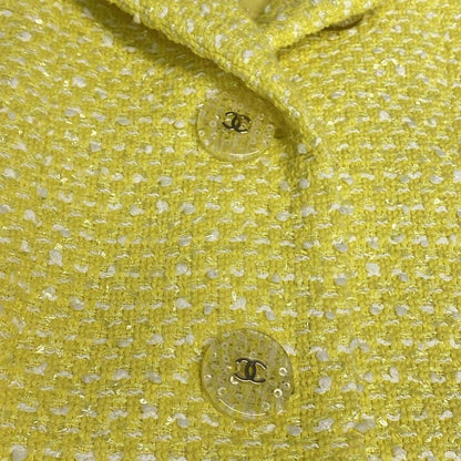 Chanel Jacket Size 36 S Women - P61100 Yellow And White Long Sleeves / Tweed /