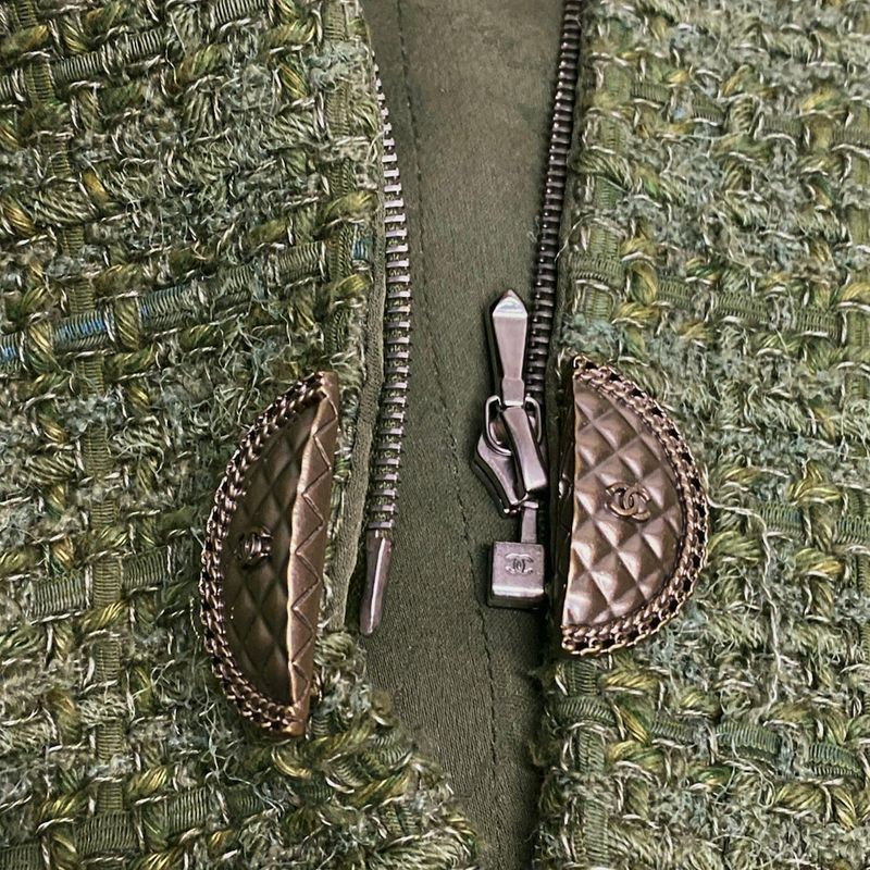 Chanel Jacket Size 34 S Ladies - P55551 Light Khaki Long Sleeve / Zip Up /