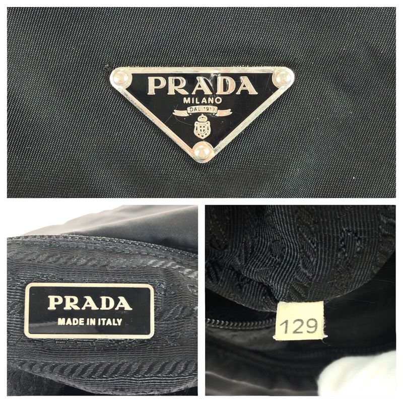Prada Tessuto Triangle Logo Plate Black Silver Hardware Nylon/leather Shoulder