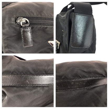 Prada Tessuto Triangle Logo Plate Black Silver Hardware Nylon/leather Shoulder