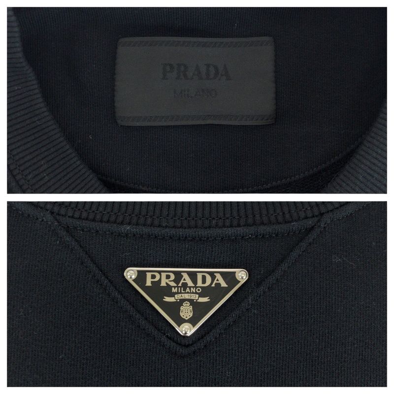 Prada Triangle Logo Plate Size M Black Cotton ACU1 2023 121 Sweatshirt Men