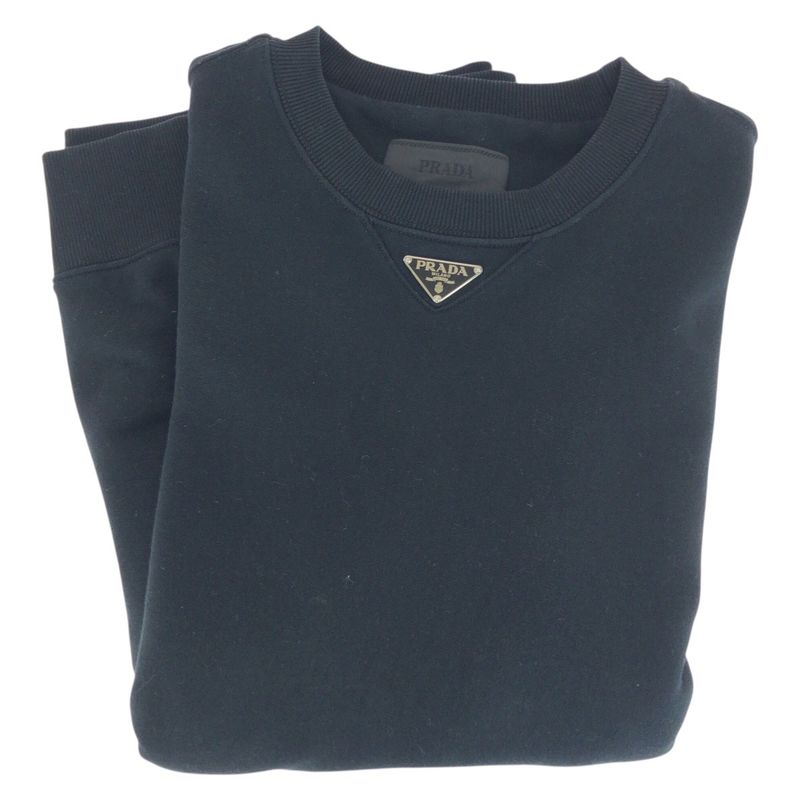 Prada Triangle Logo Plate Size M Black Cotton ACU1 2023 121 Sweatshirt Men
